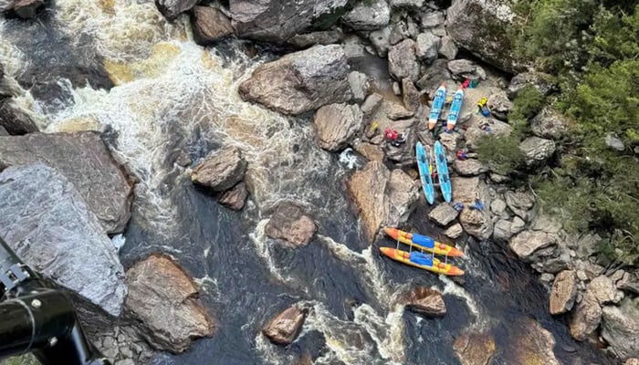 Scene of the Franklin River rescue where a man in his 60s became trapped and had to have his leg amputated on November 23, 2024. — Facebook/Tasmania Police