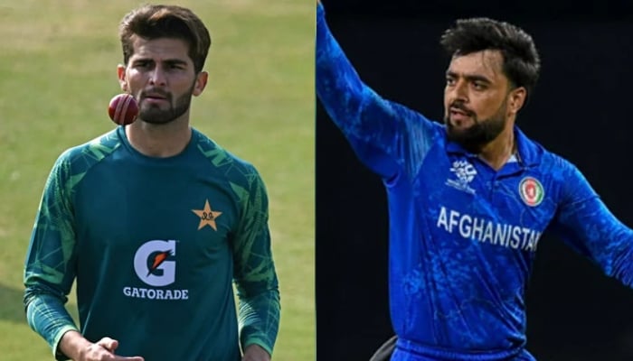 A combination of pictures shows Pakistans Shaheen Shah Afridi (left) and Afghanistans Rashid Khan in action. — AFP/File