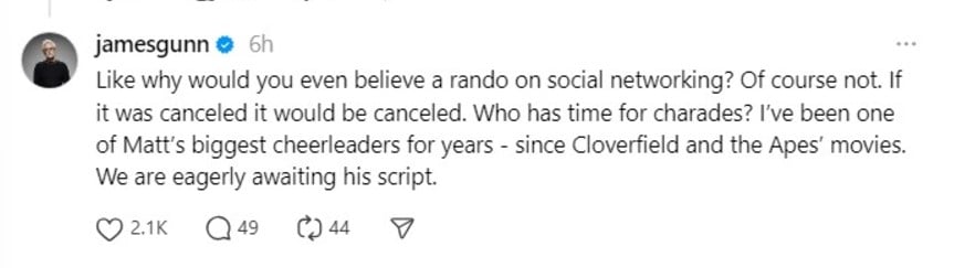 James Gunn clears the air about cancellation of The Batman Part II