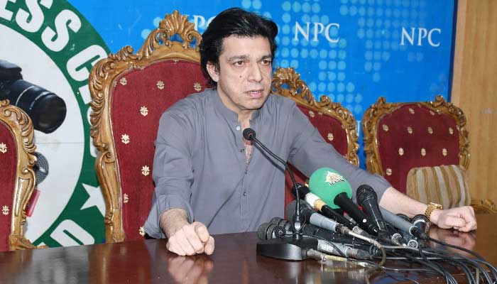 Senator Faisal Vawda addressing a press conference in Islamabad, on May 10, 2023. — Online