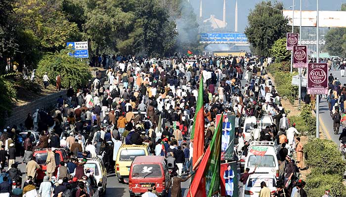 PTI supporters attend a protest in Islamabad on  November 26, 2024. — Reuters