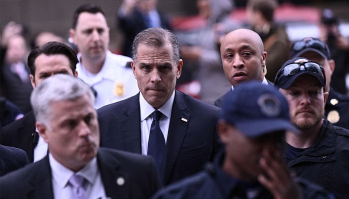 Hunter Biden (centre), son of US President Joe Biden, arrives for a closed-door deposition with the House Oversight and Judiciary committees on Capitol Hill in Washington, DC, February 28, 2024. — AFP