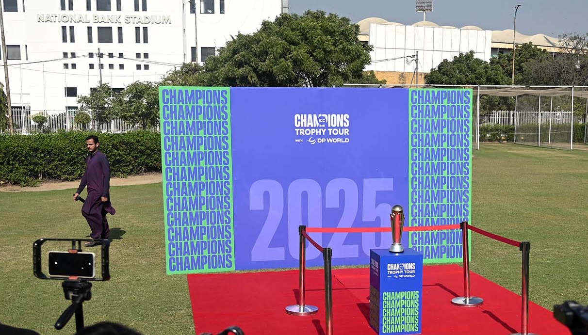 The iconic trophy unveiled at the National Stadium in Karachi on Thursday, November 21, 2024. — AFP