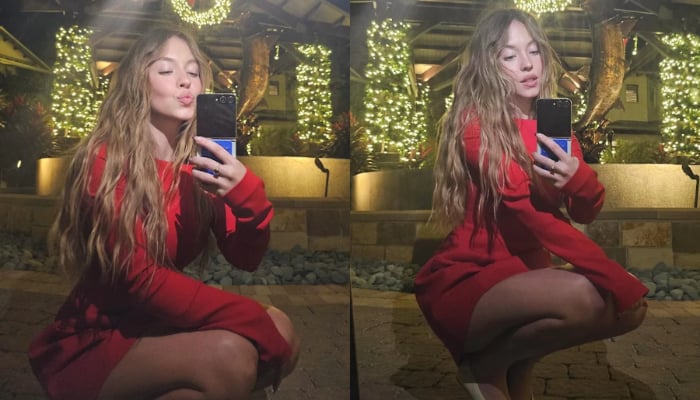 Sydney Sweeney heats up Christmas season with red mini dress