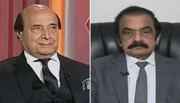 Pakistan Tehreek-e-Insaf lawmaker Latif Khosa (left) and Prime Ministers aide on Political Affairs Rana Sanaullah, December 12, 2024. — Screengrab via YouTube/Geo News