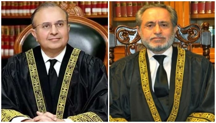 These file photos show Justice Mansoor Ali Shah (left) and Justice Jamal Khan Mandokhail. — Supreme Court of Pakistan website