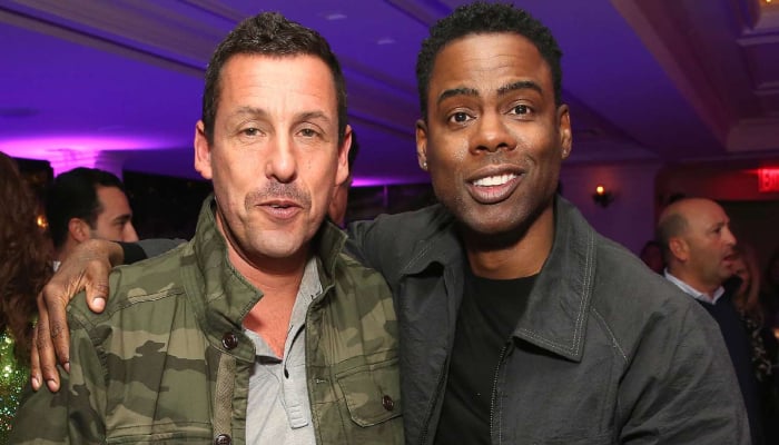 Adam Sandler and Chris Rock perform a comedy sketch together at SNL