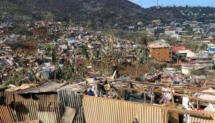 This photograph shows destroyed building after the cyclone Chido hit France´s Indian Ocean territory of Mayotte, on December 14, 2024 in the capital Mamoudzou. — AFP