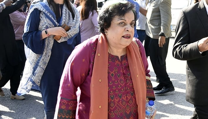 Former leader of PTI Shireen Mazari leaving Election Commission office in Islamabad. — Online/File