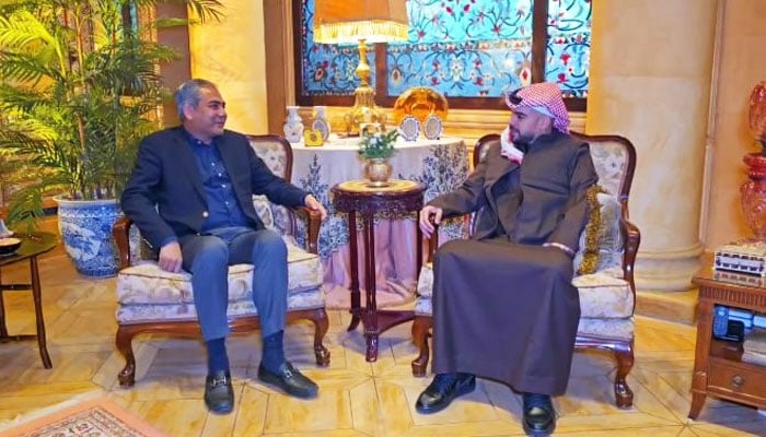 Pakistan Cricket Board (PCB) Chairman Mohsin Naqvi meets Saudi Arabian Cricket Federation (SACF) Chairman Prince Saud bin Mishal Al Saud on December 18, 2024. — APP