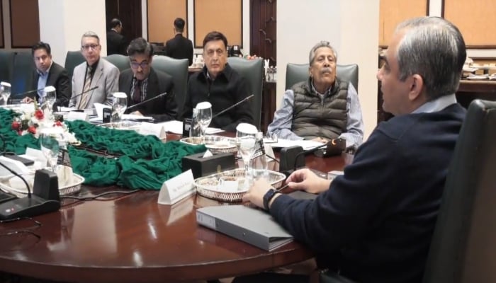 PCB Chairman Mohsin Naqvi along with governing board members at a local hotel in Islamabad on December 18, 2024. - Screengrab via PCB