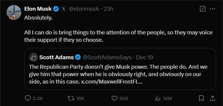 President Musk begins exerting influence in Washington politics