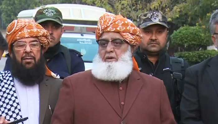 Jamiat Ulema-e-Islam-Fazl (JUI-F) chief Maulana Fazlur Rehman speaking to journalists after meeting Prime Minister Shehbaz Sharif at Prime Ministers Office in Islamabad, Decemeber 20, 2024. — Screengrab via YouTube/Geo News