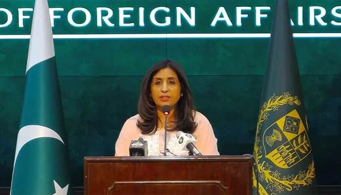 Foreign Office spokesperson Mumtaz Zahra Baloch briefing the press in Islamabad. — Screengrab/Ministry of Foreign Affairs/File