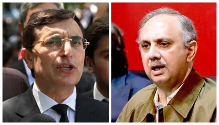 A collage showing PTI Chairman Barrister Gohar Ali Khan (left) and NA Opposition Leader Omar Ayub. — AFP/APP/File