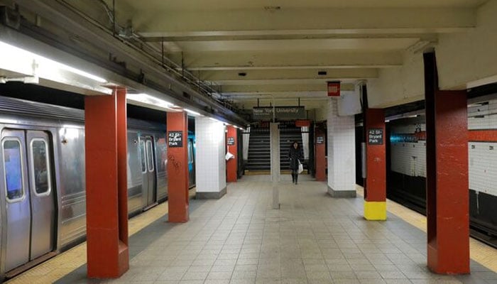 An empty subway station in Manhattan, New York City, US, March 18, 2020. — Reuters