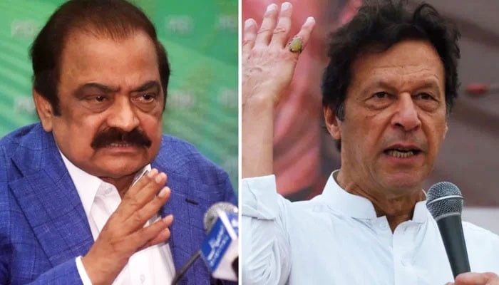 A combo showing Adviser to Prime Minister on Political Affairs and Federal Minister for Inter-Provincial Coordination Rana Sanaullah (left) and PTI founder Imran Khan. — AFP/Reuters/File