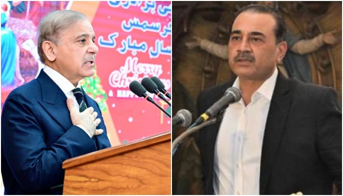 Prime Minister Shehbaz Sharif (left) and Chief of Army Staff (COAS) General Syed Asim Munir address  separate events held in connection with Christmas on December 25, 2024. — PID/ISPR