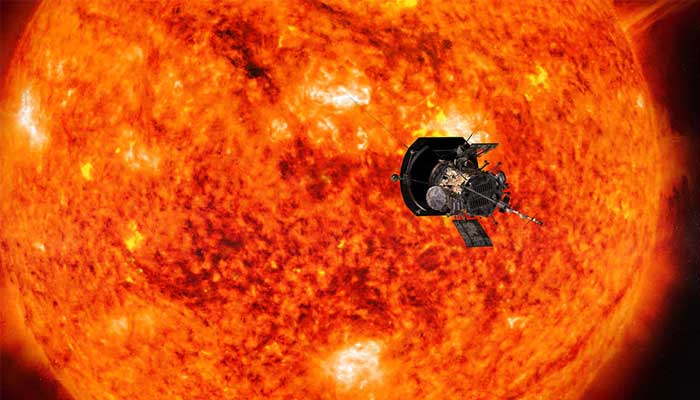 An artists concept shows the Parker Solar Probe spacecraft flying into the Suns outer atmosphere. — Reuters/File