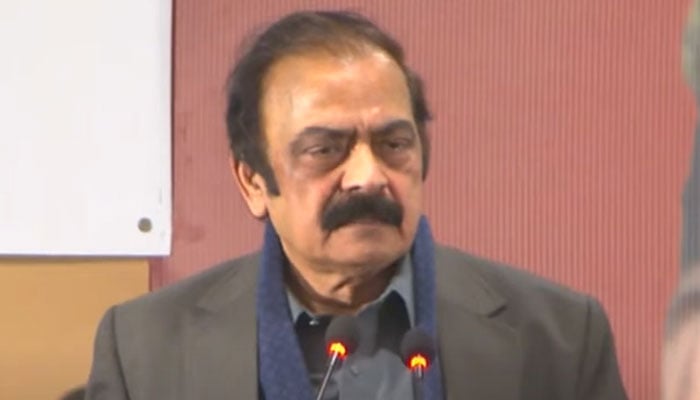 Prime Ministers Adviser on Political Affairs Rana Sanaullah addressing a ceremony in Lahore on Saturday, December 28, 2024. — YouTube screengrab/Geo News Live