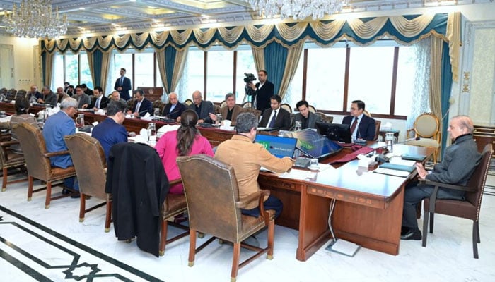 Prime Minister Shehbaz Sharif chairs a review meeting on the performance of electricity distribution companies (Discos) on December 28, 2024. — APP