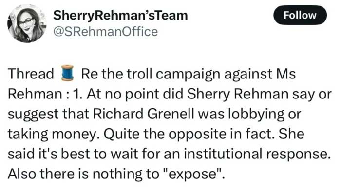 Senator Rehmans office spurns troll campaign supported by Trump aide