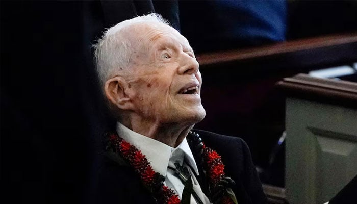 Former US President Jimmy Carter departs after the funeral service for former US first lady Rosalynn Carter at Maranatha Baptist Church, in Plains, Georgia, US November 29, 2023. — Reuters