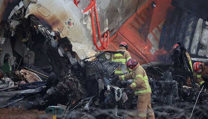 Workers operate at the site of an aircraft that crashed after it went off the runway at Muan International Airport, South Korea on December 30, 2024. — Reuters