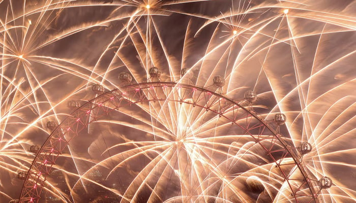 A view of fireworks over the London Eye to mark the New Years celebrations, in London, Britain, January 1, 2024. — Reuters