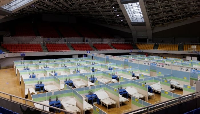 Beds are seen in a fever clinic that was set up in a sports area during Covid-19 outbreaks in Beijing, December 20, 2022. — Reuters