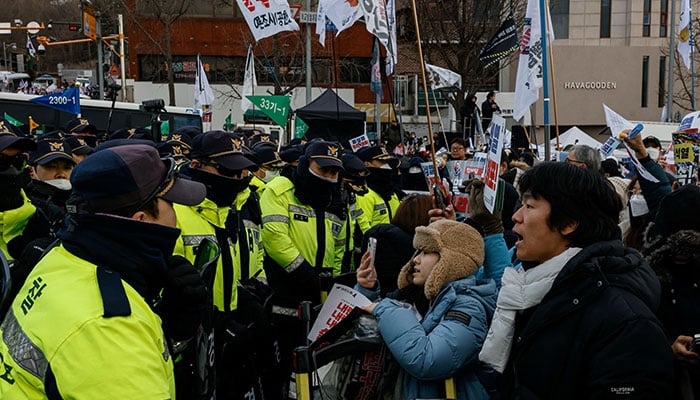 Police attempt to stop people from leaving the protest site during a demonstration against impeached South Korean President Yoon Suk Yeol, near his official residence in Seoul, South Korea on January 4, 2025. — Reuters