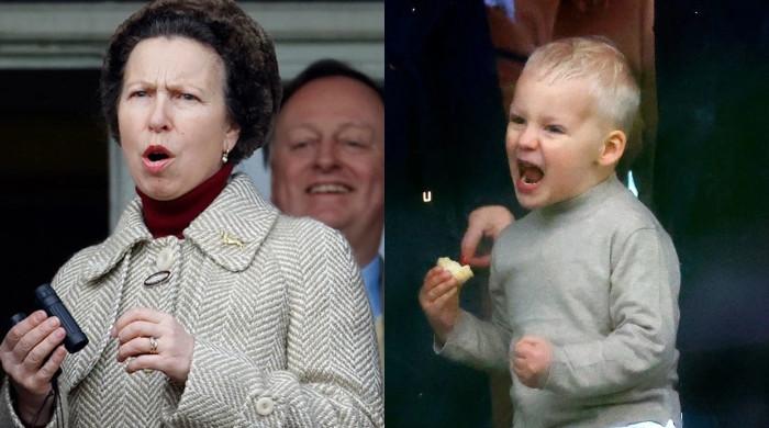 Princess Anne’s ‘mini me’ Lucas Tindall steals present at household day