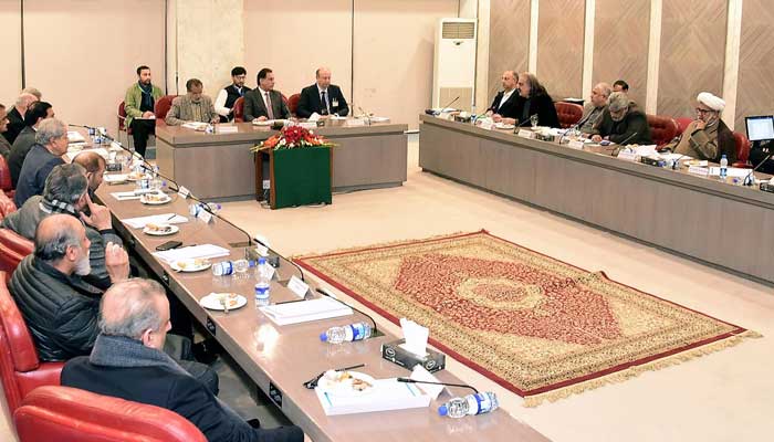 National Assembly Speaker Ayaz Sadiq chairs second meeting between government and PTI negotiation committee meetings on January 2, 2025 in Parliament House, Islamabad. — PID