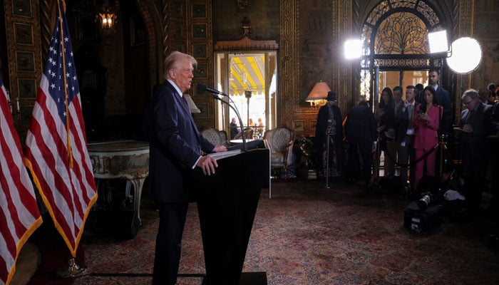 US President-elect Donald Trump makes remarks at Mar-a-Lago in Palm Beach, Florida, US January 7, 2025. — Reuters