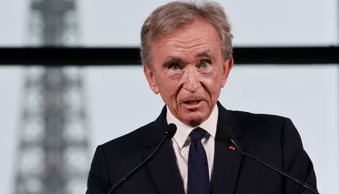 Bernard Arnault, Chairman and Chief Executive Officer of LVMH Moet Hennessy Louis Vuitton, speaks during a press conference to announce a LVMH sponsorship deal for the Paris 2024 Olympic Games at the Grand Palais Ephemere in Paris, France, July 24, 2023. — Reuters