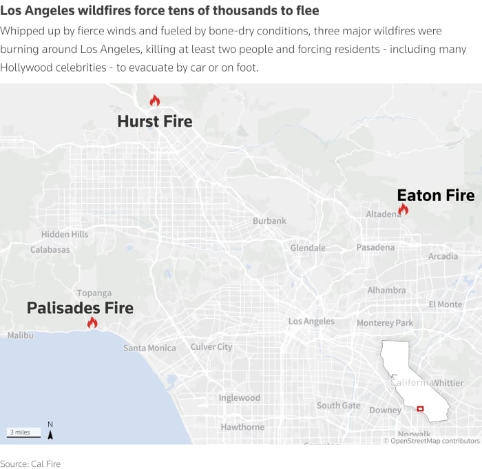 Deadly Los Angeles wildfires threaten Hollywood