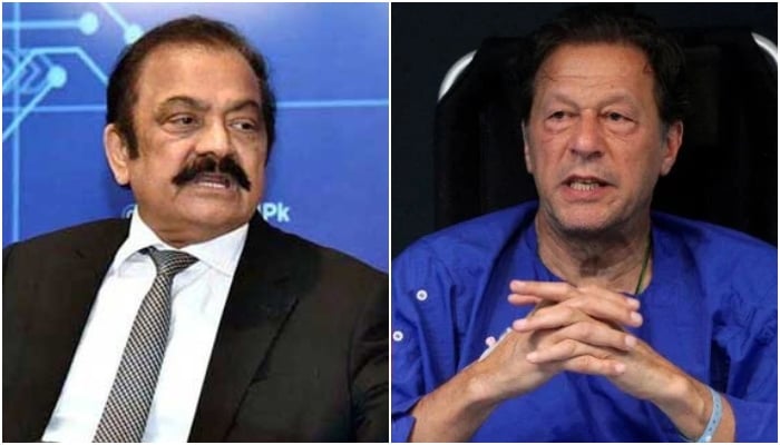 A picture collage of PMs aide on public and political affairs Rana Sanaullah and PTI founder Imran Khan. — PID/Reuters/File