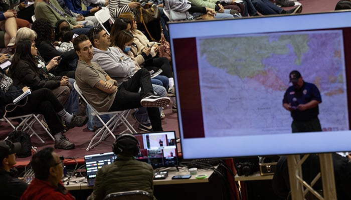 Local residents affected by the Eaton Fire in Altadena, attend a community meeting in Pasadena, California, US, January 12, 2025. — Reuters