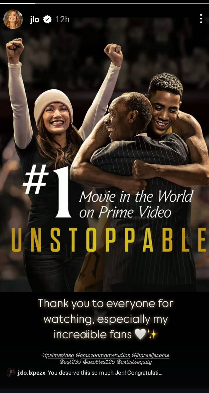 Jennifer Lopez’s views on ‘Unstoppable’ becoming most-streamed movie