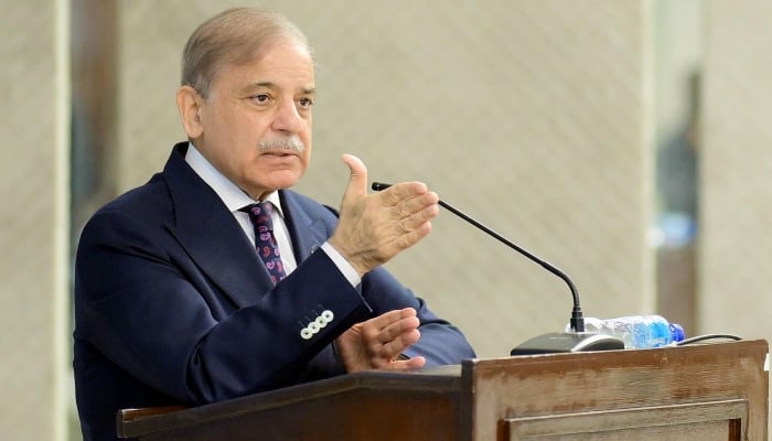 Prime Minister Shehbaz Sharif addressing an event. —  — Facebook/ @PrimeMinisterOfficePakistan/ File