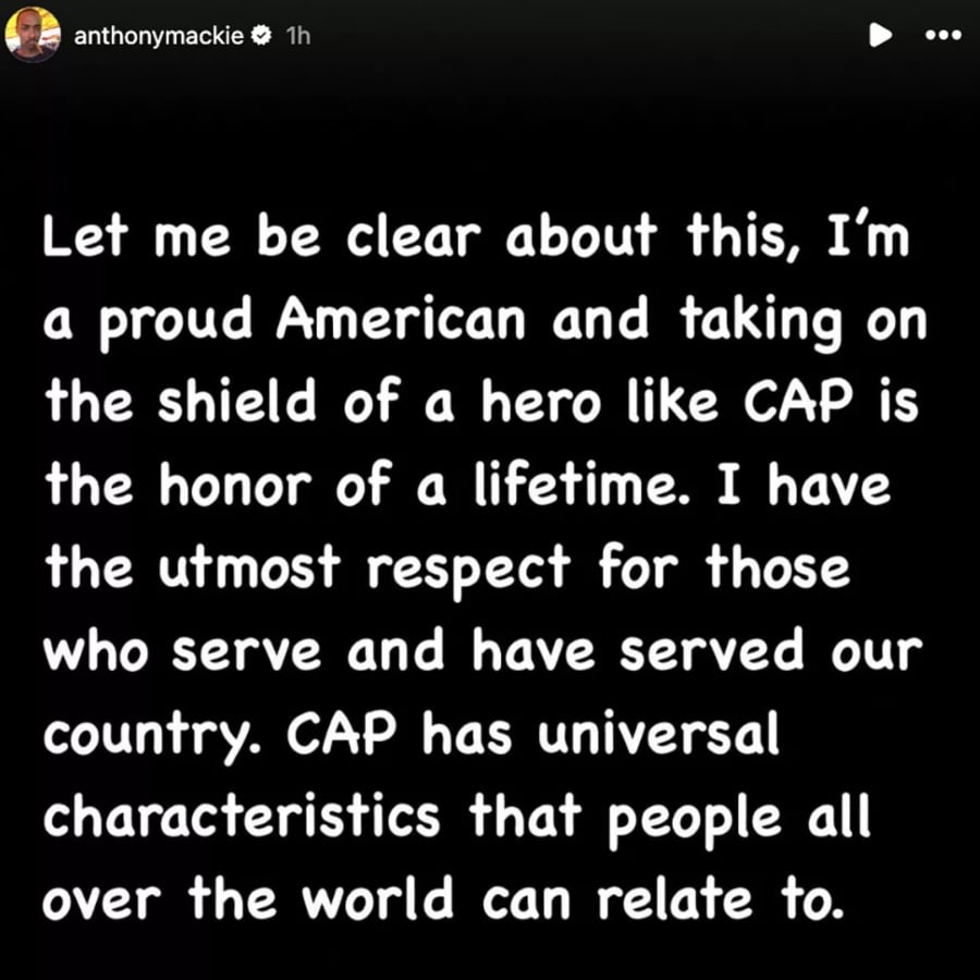 Anthony Mackie responds to controversial remarks about Captain America role