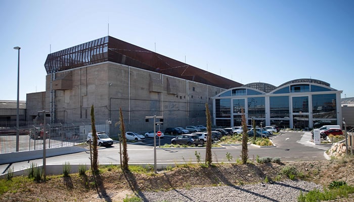 A photograph taken on July 8, 2020 shows an outside view of the new MRS3 Interxion datacenter building in Marseille harbour, southern France. — AFP