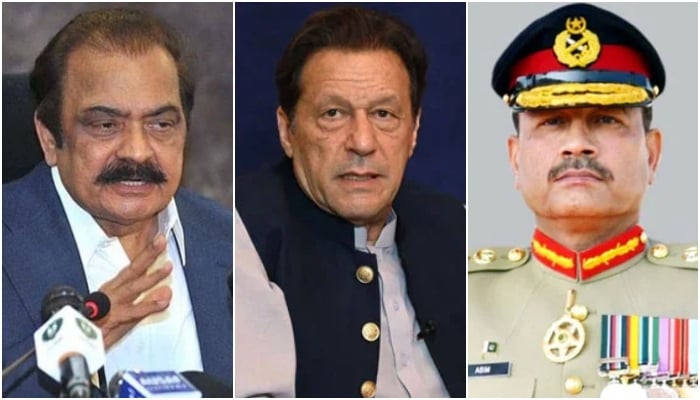 PTI founder Imran Khan, COAS General Asim Munir and PMs aide Rana Sanaullah. — AFP/Radio Pakistan