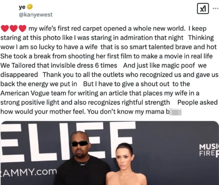 Kanye West fires back on critics slamming Bianca Censori’s Grammys look