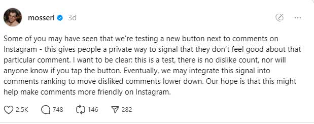 Instagram tests ‘dislike button’ to priortise comments