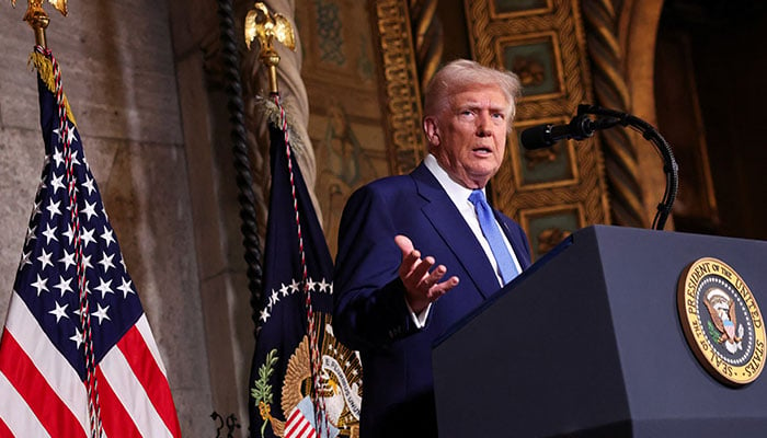 US President Donald Trump speaks at Mar-a-Lago in Palm Beach, Florida, US, February 18, 2025. — Reuters