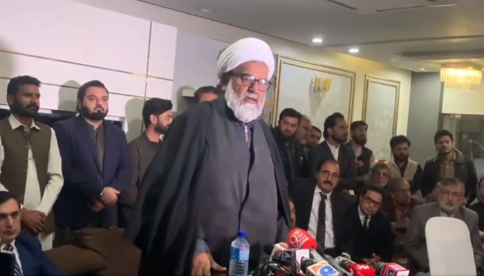 Majlis Wahdat-e-Muslimeen leader Allama Raja Nasir Abbas addresses press conference following TTAP meeting in Islamabad on February 27, 2024. — X/@PTIofficial/screengrab