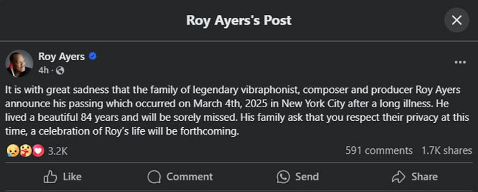 ‘No Stranger to Love’ musician Roy Ayers breathes his last at 84