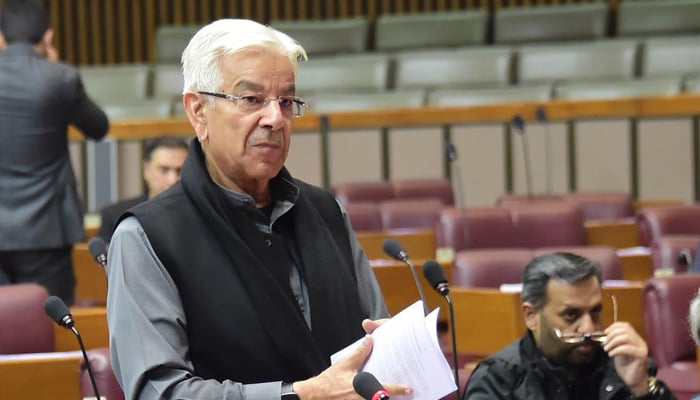 Defence Minister Khawaja Asif speaks during a session of the National Assembly, on January 12, 2025. — Facebook/@NationalAssemblyOfPakistan