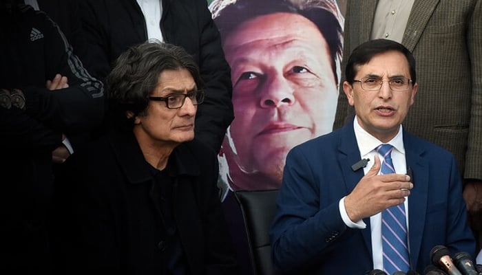 PTI Chairman Gohar Ali Khan addresses a press conference at the party’s office in Islamabad on February 10, 2024. — Reuters